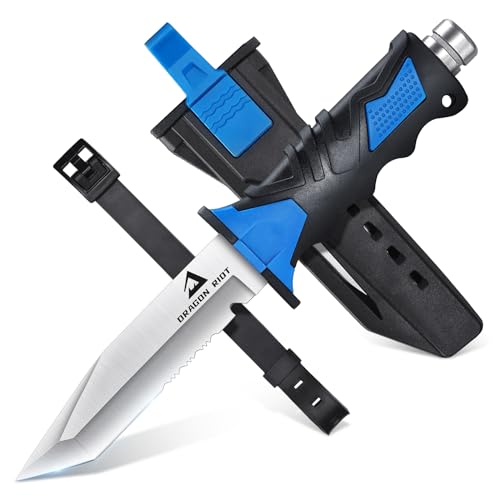 DRAGON RIOT Tauchermesser mit Beinholster, Tanto Messer Outdoor Feststehende, Scharfes Jagdmesser mit Holster, Allzweckmesser Cooles Camping Survival Messer Geschenk für Männer von DRAGON RIOT