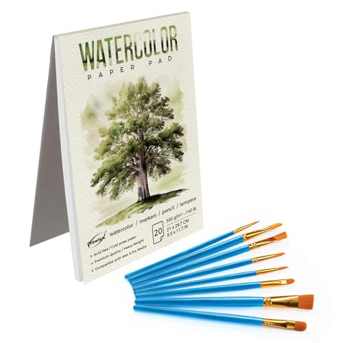 Aquarellpapier, Aquarellblock, 20 Blatt Aquarellbuch mit 8 Pinseln, Kunstbedarf, Geschenke für Kinder, Erwachsene, Künstler für Aquarellmalerei von DRAWLEX