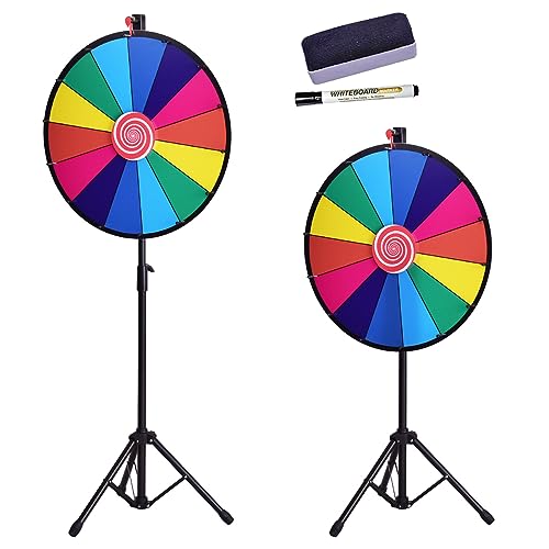 DREAMADE 24 Zoll Glücksrad zum drehen, Tischglücksrad für Lotteriespiele Wheel of Fortune Bunt, Preisrad mit Kompletten Zubehör, für Werbung Wortspiele (φ60cm 14Farbfächer Modell2) von DREAMADE