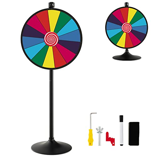 DREAMADE 24 Zoll höhenverstellbares Glücksrad zum drehen, Tischglücksrad für Lotteriespiele Partyspiel, Preisrad mit Radiergummi und Markierstift, für Werbung Wortspiele (φ60cm 14 Farbfächer Modell3) von DREAMADE