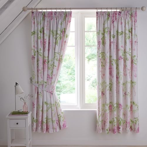 Dreams & Drapes Design Wisteria Vorhänge mit Bleistiftfalten und Raffhaltern, 168 x 183 cm, Rosa, 1 Paar von DREAMS AND DRAPES