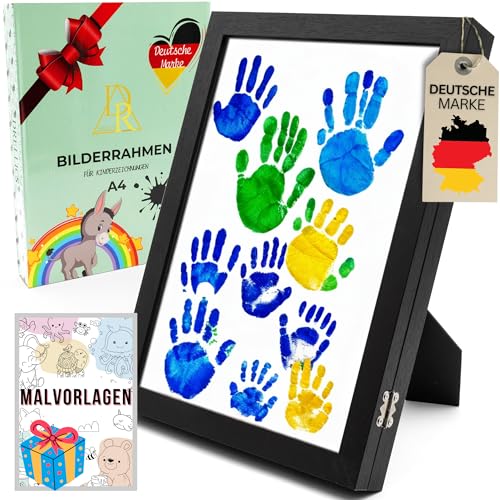 DRELLICS Bilderrahmen Kinderzeichnungen A4 Kinder Kunst Rahmen frame schwarz zum befüllen Echtglas Front mit 10 Malvorlagen aufklappbar für mehrere Bilder Kunstwerke Deko Kinderzimmer (Schwarz) von DRELLICS