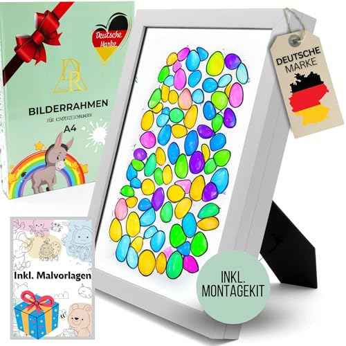 DRELLICS Bilderrahmen Kinderzeichnungen A4 Kinderkunstrahmen, Aufklappbar, Holz, Weiß und Schwarz - bruchsicheres Echtglas, Malvorlagen, Kinderzimmer-Geschenk von DRELLICS