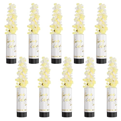 DRERIO 10 Stück Konfettikanone Weiß Konfettiregen Hochzeit Party Poppers,konfettikanone hochzeit Gender Reveal Kanone,11cm mit drehbarem schwarzem Drehteller nach links für Weihnachten Jahrestag von DRERIO