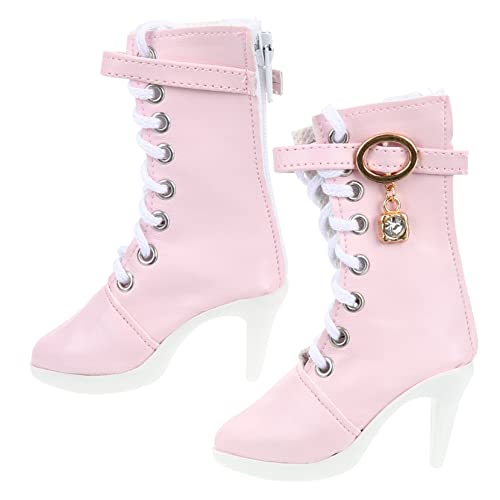 DRESSOOS 1 Paar Puppe High Heels Marionette Miniatur Puppen Kleidung Puppen Klamotten Spitzenschuhe fersensporn Schuhe für Puppe Puppenstiefel mit hohen Absätzen Baumwollseil Rosa von DRESSOOS