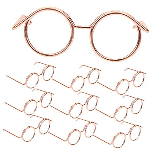 DRESSOOS 10 Stück Metall Brillen Zubehör Sonnenbrille Puppe Haustier Kaninchen Brille Kleintier Brille Mini Igel Brille Bekleidung Gold von DRESSOOS