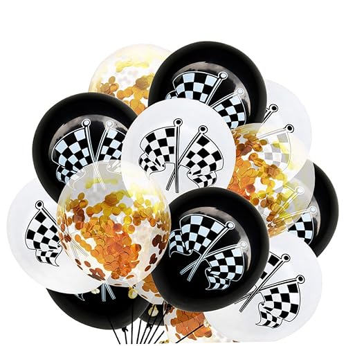 DRESSOOS 15st Rennen Latexballons Schwarze Und Goldene Luftballons Ballonpumpe Luftballons Streuen Ballondekoration Rennballons Luftballons Für Rennparty Luftballons Mit Zielflagge von DRESSOOS