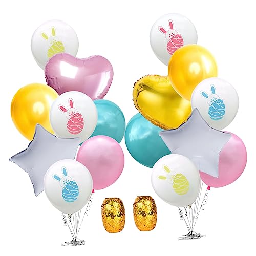 DRESSOOS 18 Stück Glänzende Und Aluminiumfolienballons Verschiedenen Formen Für Festliche Osterparty Dekoration Inklusive Riesiger Kuchenballons Und Bunten Designs Für von DRESSOOS