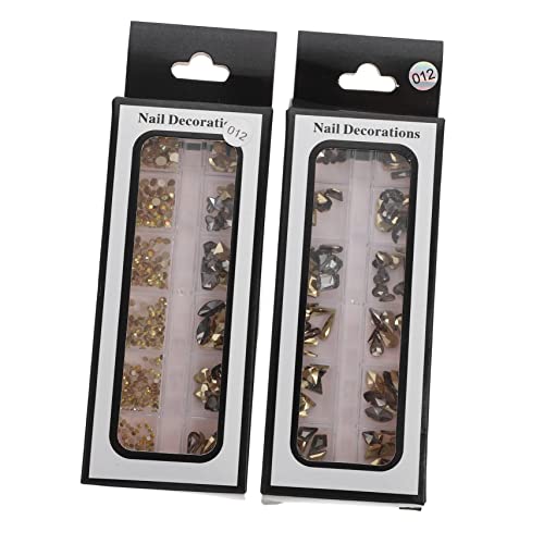 DRESSOOS 2 Kisten Nail-Art-Zubehör Nagelschmuck Nageldekoration Nägel Strasssteine Nageledelsteine ​​in mehreren Formen nail decoration nagelbeißer stop Nailart-Diamant Nail-Art-Dekor Harz von DRESSOOS