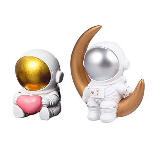 DRESSOOS 2 Stk Ornamente Astronautenstatue Heimdekorationen Kuchen Spielzeug kinder geburtstagsdeko kindergeburtstags dekoration Kuchenornament aus Kunstharz Astronautenmodell aus Harz von DRESSOOS