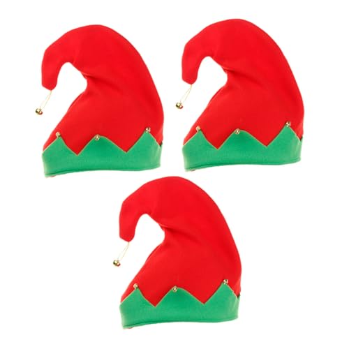 DRESSOOS 3 Stk Weihnachtsmütze Für Kinder Jingle Bells Weihnachtsmütze Weihnachtsfeier Gefallen Weihnachtself-kostüm Festival-themenhüte Weihnachtsdekoration Krippendekor Metallglocke Rot von DRESSOOS