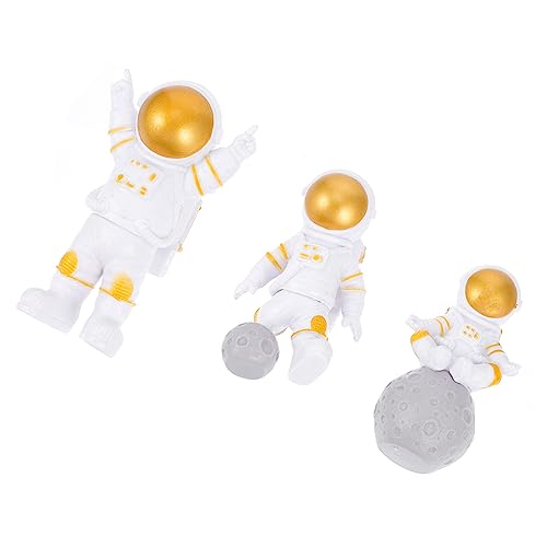 DRESSOOS 3st Astronauten-Ornamente Astronauten-partygeschenke Astronautenspielzeug Kuchen Astronautenstatuen Süßes Astronautenmodell Raumfahrerfiguren Heimdekorationen Miniaturen Golden PVC von DRESSOOS