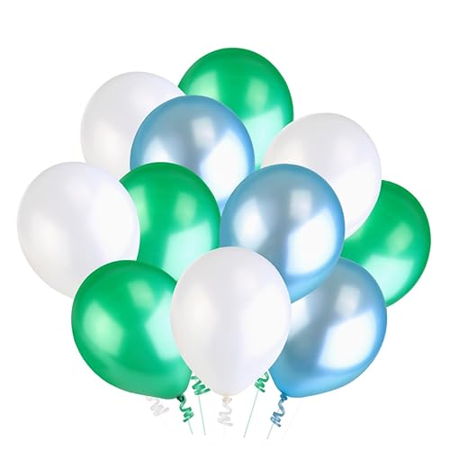 DRESSOOS 50 Stück Bunte Perlen Latex Luftballons 32g Für Hochzeit Geburtstag Party Jugendweihe Taufe Spielzeug Für Kinder Weiß Grün Und Seeblau von DRESSOOS