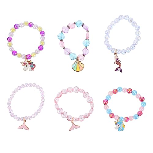 DRESSOOS 6 Stück Bunte Acrylperlen Armbänder Mit Einhorn Anhänger Ideales Partygeschenk Für Mädchen Und Perfekt Für Geburtstagsfeiern Und Kreative Bastelprojekte von DRESSOOS