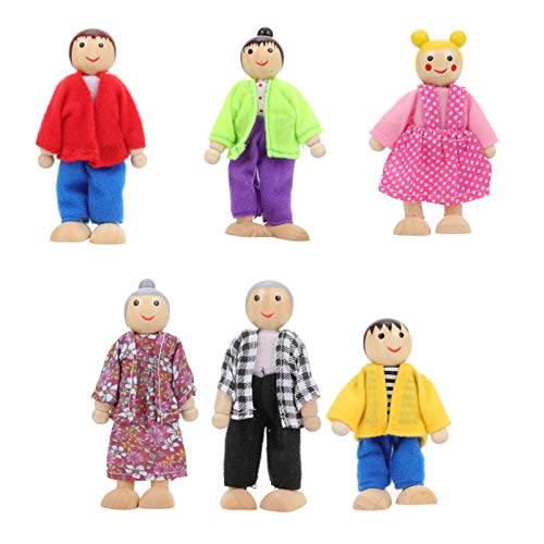 DRESSOOS 6 Teiliges Puppenfamilien Set Natürliche Holzfiguren Für Puppenhaus Deko DIY Familienmodell Mit Niedlichen Miniatur Figuren Perfekt Für Kreatives Und Dekorieren von DRESSOOS