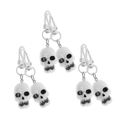 DRESSOOS 6st Schädel Schlüssel Bund Schlüsselanhänger Geisterzauber -anhänger Halloween Hängende Verzierung Anhänger Kette Halloween-kette Karabiner Weiß Harz von DRESSOOS