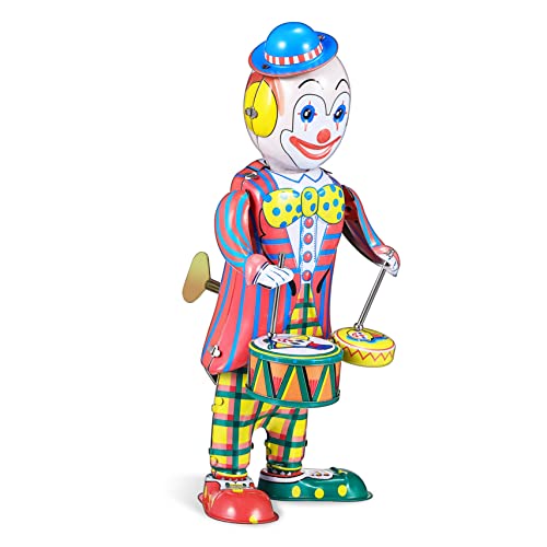 DRESSOOS Clown-Schlagzeuger-Figur Clown-Schlagzeuger-Spielzeug Tischdekoration Clown Aufziehen Clown-Figur Vintage-Spielzeug Clown-Spielzeug Clown-Schlagzeuger Zieht Spielzeug Auf Weißblech von DRESSOOS