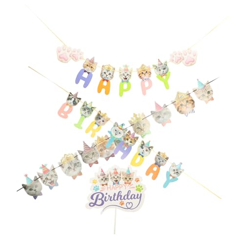 DRESSOOS Katzen Geburtstagsparty Deko Set Mit Happy Birthday Flagge Und Cupcake Topper Ideal Für Kätzchen Geburtstagsfeiern Kreative Muffin Dekoration Und Für Katzenliebhaber von DRESSOOS