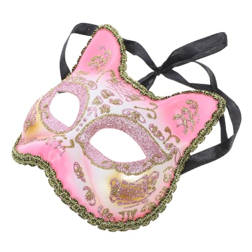 DRESSOOS Maske Katze Cosplay Dekorativ Halloween Partygeschenk Partyzubehör Rosa Plastik von DRESSOOS