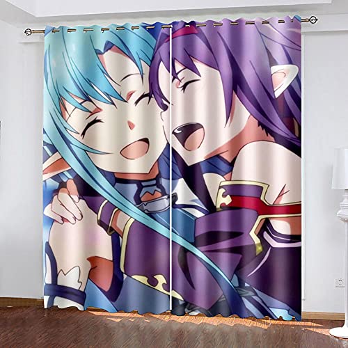 DRFQSK Verdunkelungsvorhänge 3D Digitaldruck Cartoon Anime Mädchen Ösen Vorhang 2Er Set 214 X 132 cm（H X B） Verdunkelungsvorhang Blickdicht Gardinen Kinderzimmer Schlafzimmer Wohnzimmer Thermovorhang von DRFQSK