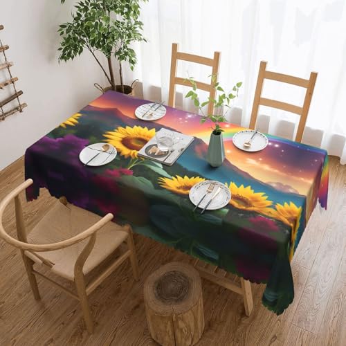 DRGFCXE Sonnenblumen und Regenbogen-Spitzentischdecke, Tischdekoration, Hochzeits-Tischdecke, Isolationstischdecke, quadratisch, 137,2 x 183,9 cm, Café, Picknick-Tischdecke von DRGFCXE