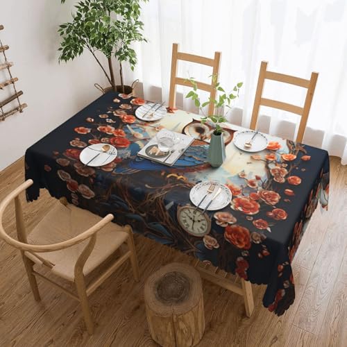 DRGFCXE Spitzentischdecke mit Eulen und roten Blumen, Tischdekoration, Hochzeits-Tischdecke, Isolationstischdecke, quadratisch, 137,2 x 182,9 cm, Café, Picknick-Tischdecke von DRGFCXE