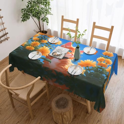 DRGFCXE Süße orangefarbene Katzen-Spitzentischdecke, Tischdekoration, Hochzeits-Tischdecke, Isolationstischdecke, quadratische Tischdecke, 137,2 x 183,9 cm, Café, Picknick-Tischdecke von DRGFCXE