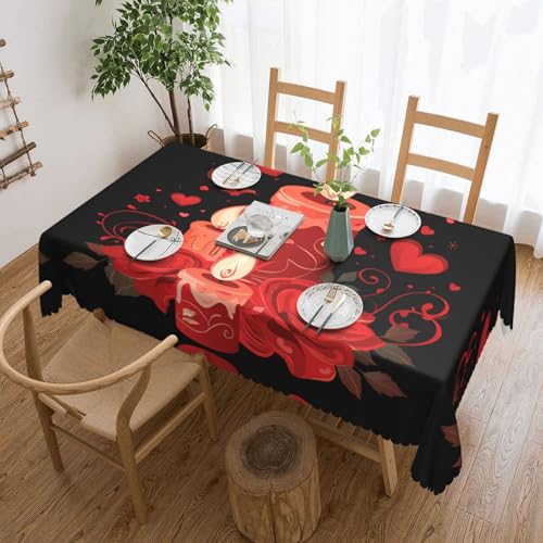 DRGFCXE Tischdecke mit Rosen und Kerzen, Spitze, Tischdekoration, Hochzeit, Isolierung, quadratische Tischdecke, 137,2 x 183,9 cm, Café, Picknick-Tischdecke von DRGFCXE