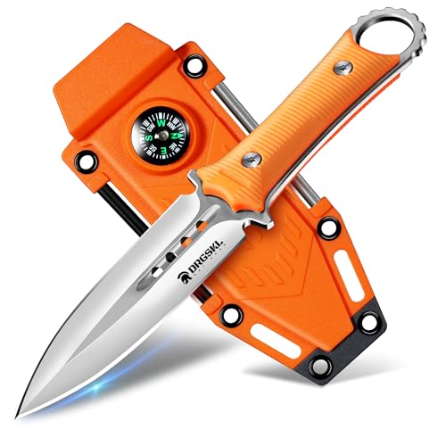 DRGSKL Outdoor Camping Messer Survival Messer Feststehende Klinge mit Kydexscheide für Männer Camping Jagd Wandern Orange von DRGSKL