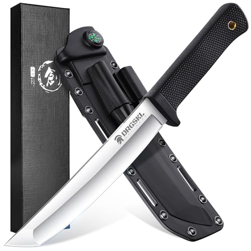 DRGSKL Recon Tanto Messer Scharfes Dschungel-Jagdmesser Kydexscheide Outdoor-Messer für Camping, Wandern Weihnachtstag Männer Geschenke Schwarz von DRGSKL