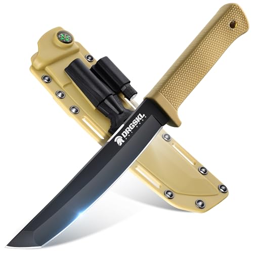 DRGSKL Recon Tanto Messer Scharfes Dschungel-Jagdmesser mit Kydexscheide Outdoor-Messer für Camping, Wandern Weihnachtstag Männer Geschenke Gelb von DRGSKL