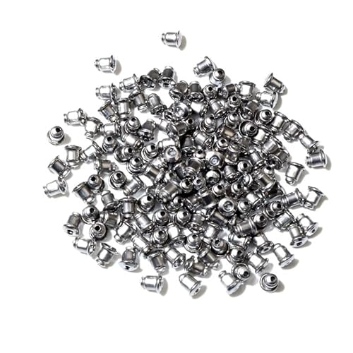 DRIMEE 200 Stück Kugel-Ohrring-Verschlüsse, klassisch, 8 Farben plattiert, Metall-Ohrring-Rücken-Stecker, Ohrring-Einstellungen, Basis-Ohrstecker-Rückseite (Color : Stainless Steel) von DRIMEE