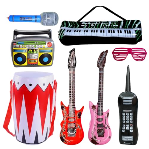 DRJCKOLOTH Aufblasbare Instrumente Set,Aufblasbare Musikinstrumente, aufblasbare Rockstar Spielzeug,Aufblasbare Party Props,Aufblasbare Gitarre,Aufblasbare Mikrofon,Party Deko von DRJCKOLOTH