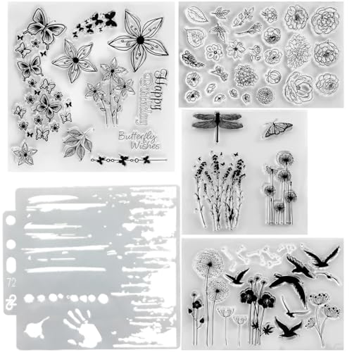 DRJCKOLOTH Silikonstempel,clear stamps,Silikonstempel Blumen und Blätter Set,Vielzahl von Mustern silikon stempelset,für DIY Hochzeitseinladung Tagebuch von DRJCKOLOTH