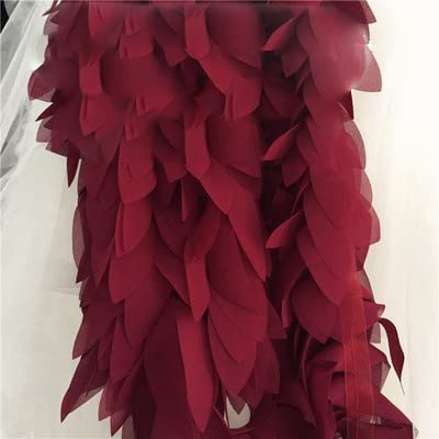 1 Yds 3D-Chiffon-Blumen-Spitze, appliziert, Handarbeit, Nähen, Borte für Kleiddekoration, 8–10 cm, Weinrot von DRJUSS