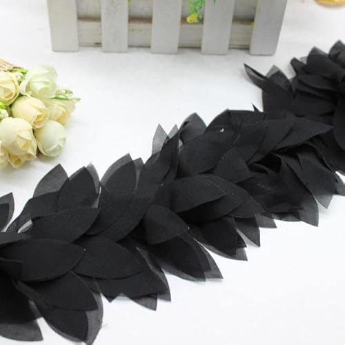 1 Yds 3D-Chiffon-Blumenspitze, applizierte Handarbeit, Nähen, Borte für Kleiddekoration, 8–10 cm, schwarz von DRJUSS