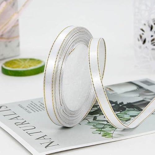 1 cm x 22 m Satinband mit goldenen Rändern, Goldrand, Stoffbänder zum Selbermachen von Geschenkverpackungen, Hochzeit, Geburtstag, Valentinstag, Blumenstrauß, 01,1 cm x 22 m von DRJUSS