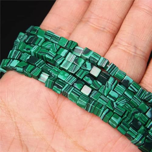 Lapislazuli 4/6/8 mm Würfel Quadratische Perlen Naturstein Achate Lose Abstandsperlen Für Schmuckherstellung DIY Halskette Ohrringe Armband-Malachit, 4 mm (ca. 40-45 Stück) von DRJUSS