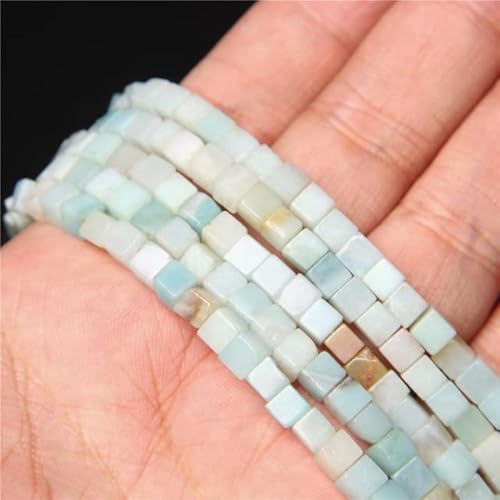 Lapislazuli 4/6/8 mm Würfel quadratisch Perlen Naturstein Achate lose Abstandsperlen für die Schmuckherstellung DIY Halskette Ohrringe Armband-Amazonit, 4 mm (ca. 40-45 Stück) von DRJUSS