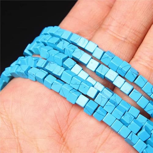 Lapislazuli 4/6/8 mm Würfel quadratisch Perlen Naturstein Achate lose Abstandsperlen für die Schmuckherstellung DIY Halskette Ohrringe Armband-Türkis, 4 mm (ca. 40-45 Stück) von DRJUSS