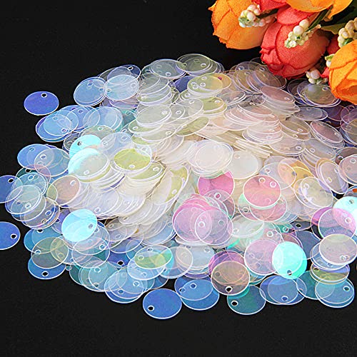 Paillette Pailletten 10mm 15mm 20mm 25mm Große flache runde Kante Loch Lose Pailletten für Carfs Kindertanz DIY Dekoration Pailletten 10g-AB transparent,15mm 10g von DRJUSS