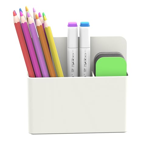 DRQ Magnetischer trocken abwischbarer Marker-Halter, Stift- und Radiergummi-Halter für Whiteboard, Magnet-Bleistiftbecher, Organizer für Büro, Kühlschrank, Schließfach und Metallschränke, Weiß von DRQ