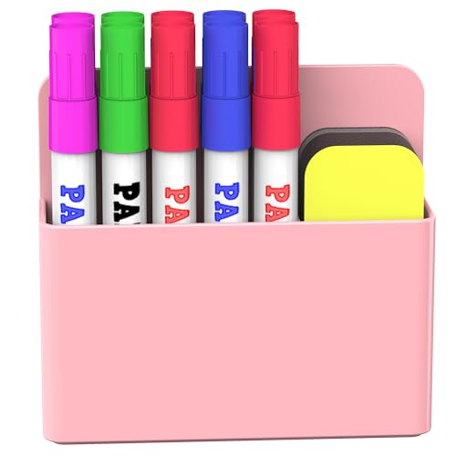 DRQ Magnetischer trocken abwischbarer Marker-Halter, Stift- und Radiergummi-Halter für Whiteboard, Magnet-Bleistiftbecher, Organizer für Büro, Kühlschrank, Spind und Metallschränke, Rosa von DRQ