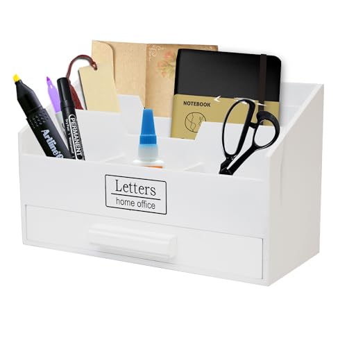 Schreibtisch-Organizer Weiß 5 Fächer eine Schublade Briefbox Holz Schreibtischorganizer Ständer Briefablage Holz Letterbox Ablage Büro Organizer Holz Schreibtisch Briefständer Briefhalter Utensilio von DRULINE