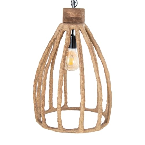 DRW Deckenlampe aus natürlichem Papier, 39 x 39 x 58 cm, Pappmache, Natur, 39x39x58 cm von DRW