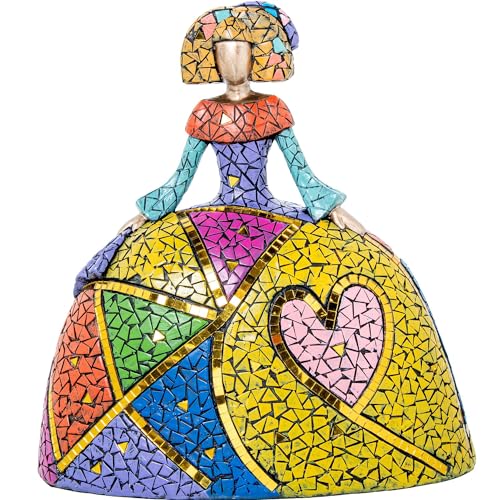 DRW Figur einer Menina Herz, Mosaik aus Kunstharz, mehrfarbig, 15 x 27 x 28 cm von DRW