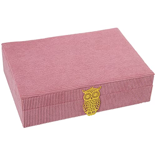 DRW Rechteckige Schmuckschatulle aus rosa Cord, 28 x 20 x 7 cm von DRW