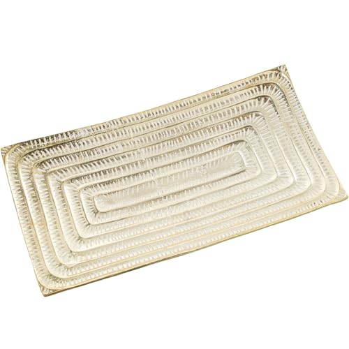 DRW Rechteckiger Tischaufsatz aus goldfarbenem Aluminium, 55 x 28 x 5 cm, Metall, Gold, 55x28x5 cm von DRW