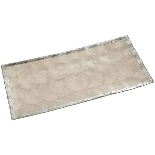 DRW Rechteckiges Mittelstück aus Perlmutt in der Farbe Natur mit Silber 40 x 20 cm von DRW