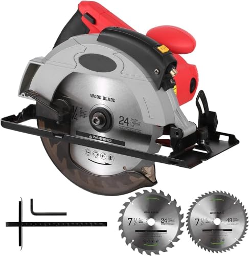 DRYIC Kreissäge 12 A, 5500 U/min, mit 7-1/4 Zoll Kreissägeblatt und maximaler Schnitttiefe 2,45 Zoll (90°), 1,81 Zoll (45°) für Holz von DRYIC